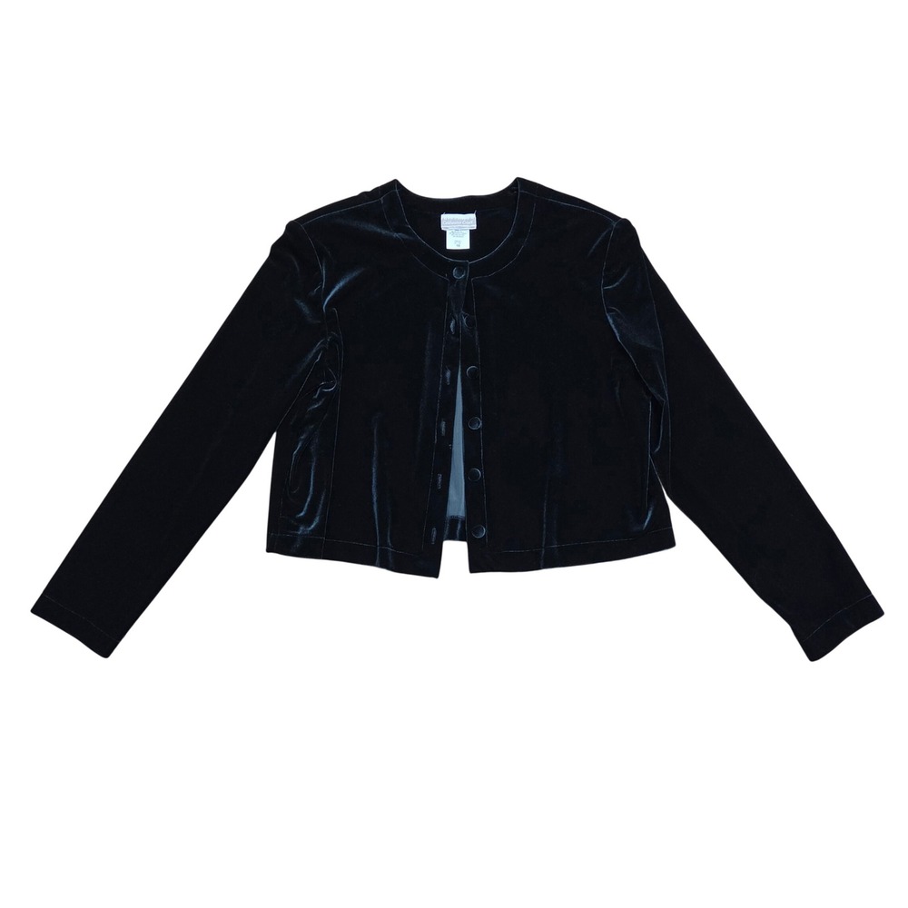 Vintage 90s Coldwater Creek Green Velvet Button Front Cropped Jacket Size 18
